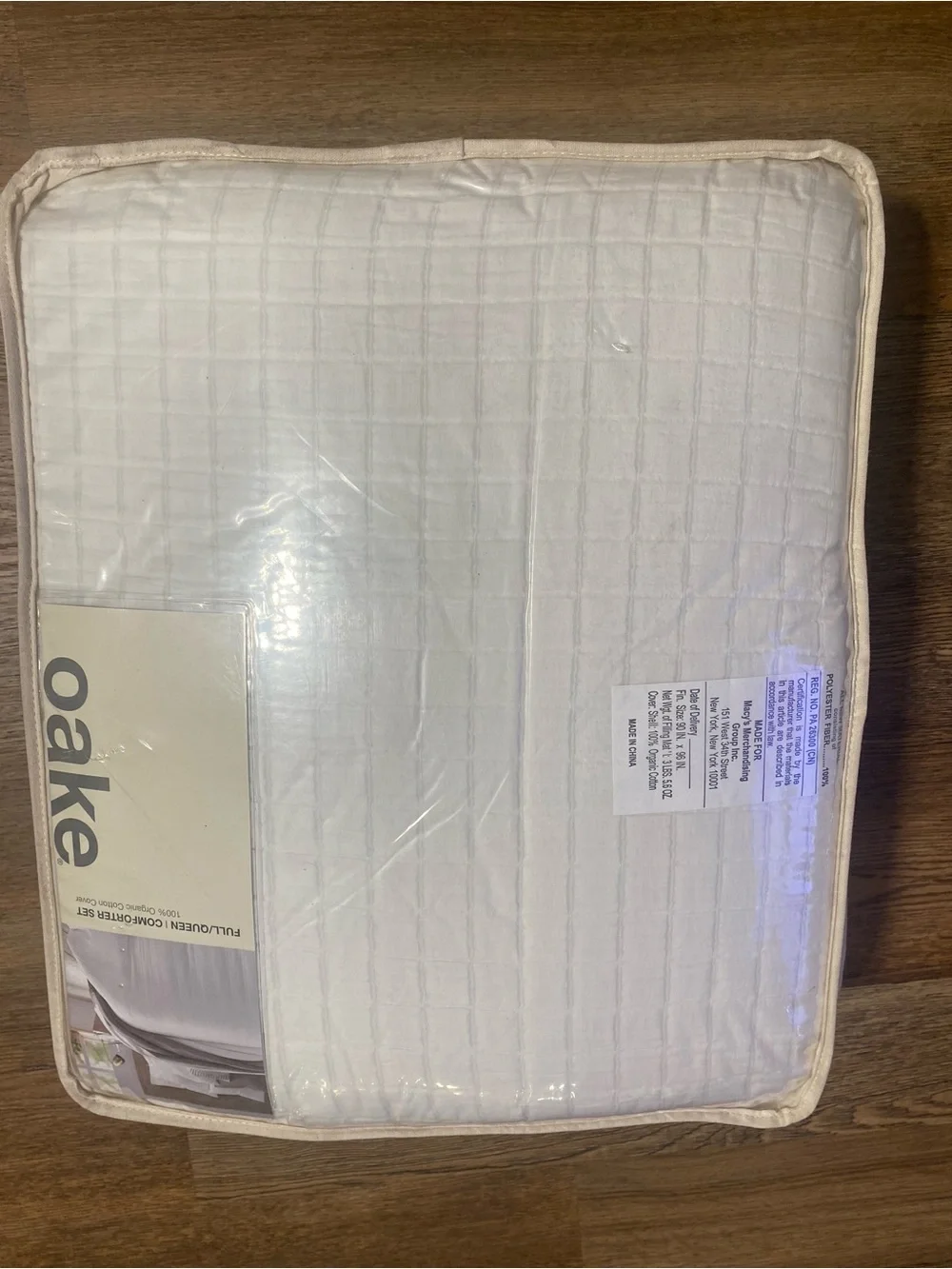 Oake Organic Cotton Check Matelassé 3-Pc. Comforter Set, Full/Queen white